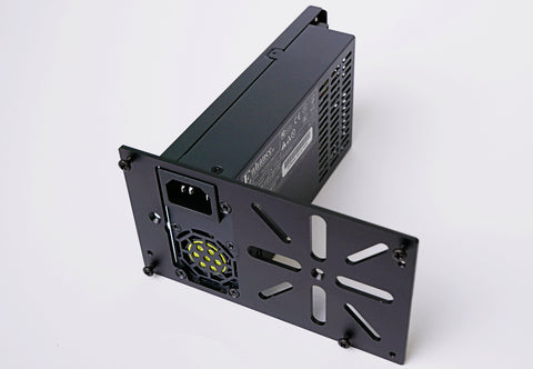 ATX to Flex ATX and fan mount black anodised Aluminium adapter